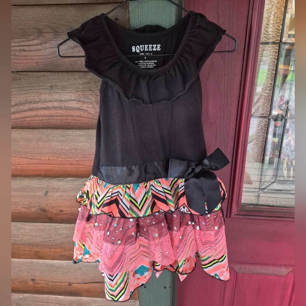 Girl's Black & Pink Ruffle Dress
